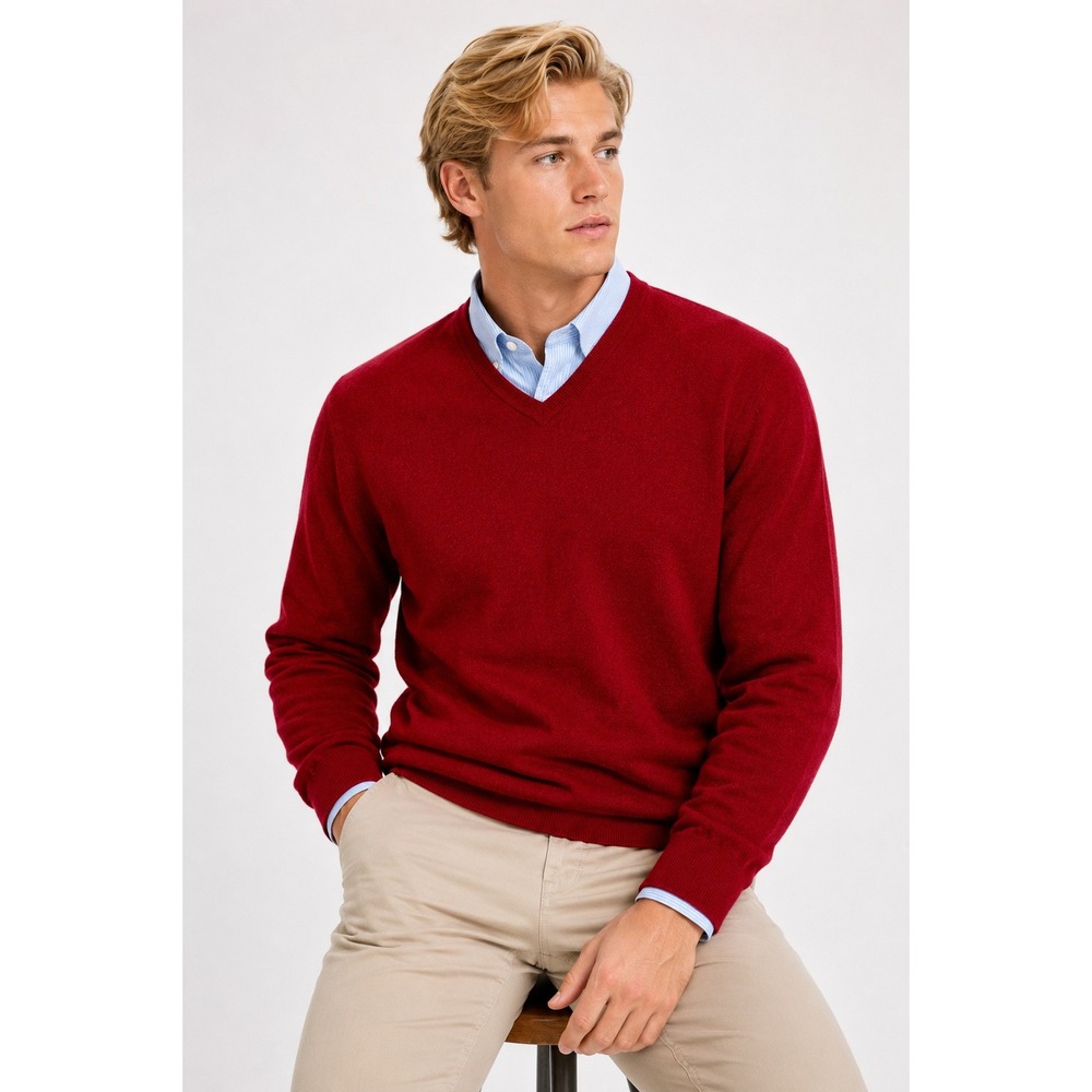 Brooks Brothers Mens XL Italian Merino Wool‎ Sweater Red V Neck Pullover Classic